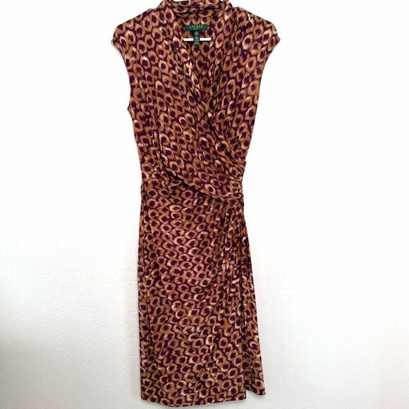 Lauren Ralph Lauren Dresses & Skirts - Lauren Ralph Lauren Faux Wrap Midi Dress Leopard Print Purple and Brown Size 4